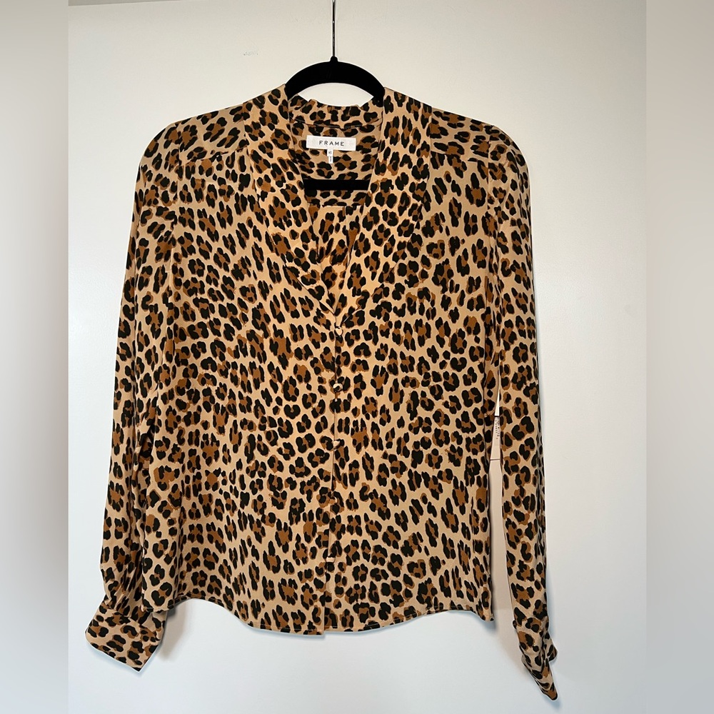 NWT Frame silk cheetah print blouse size XS